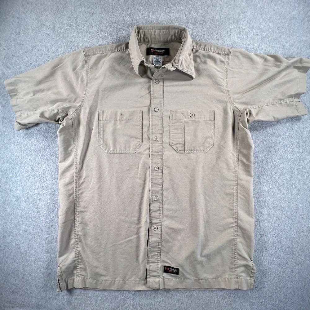 Wrangler Workwear Mens Large Khaki Tan Short Sleeve Button Down Utility Shirt L